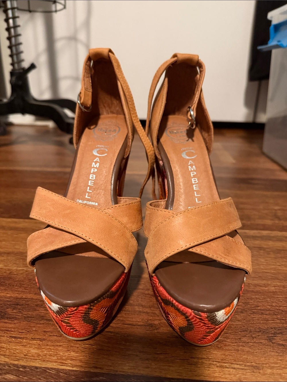 Circus by Sam Edelman Tan Suede Platform Sandals with Orange Patterned Platform